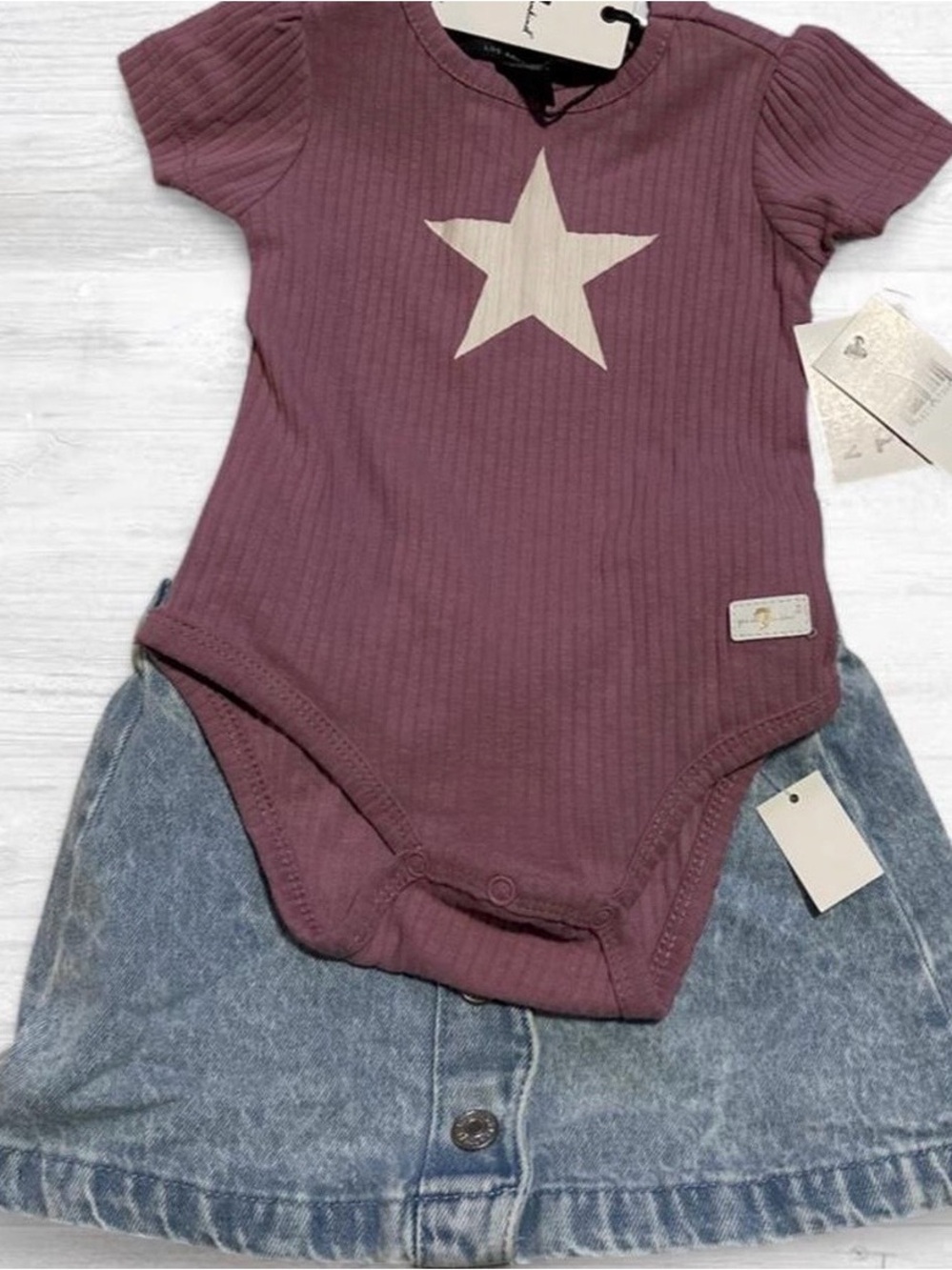 7 For All Mankind Plum Ribbed One-Piece with Cream Star